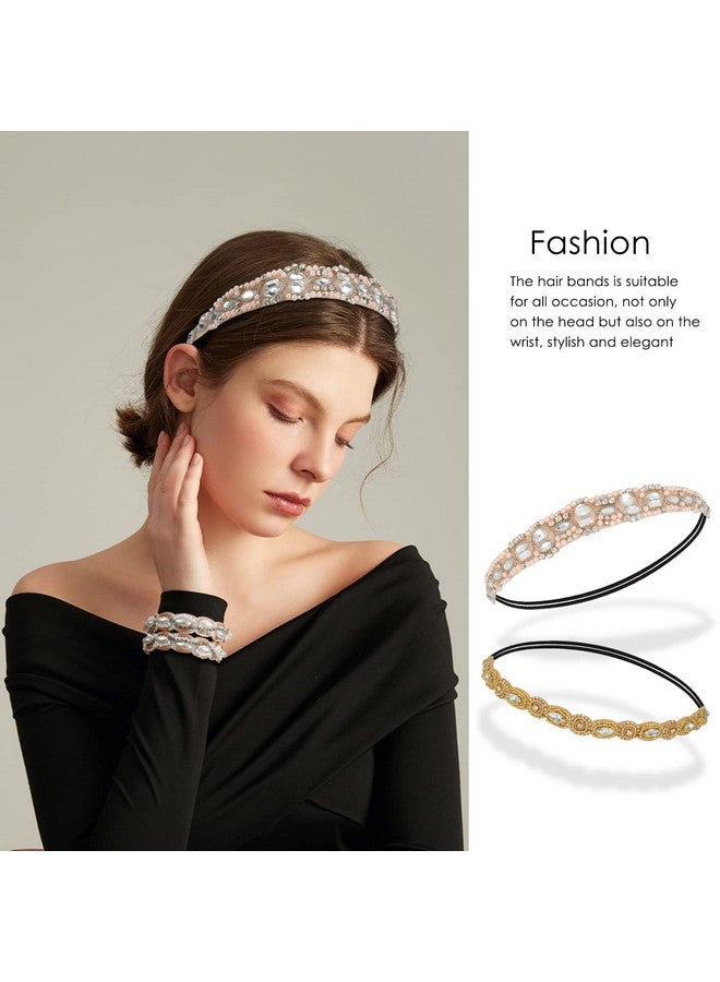 AMCAMI 5 Pcs Beaded Headband, Crystal Sparkly Hairbands for Women, Elastic Headbands with Pearls & Rhinestones, Hair Accessories for Women & Girls - Image 3