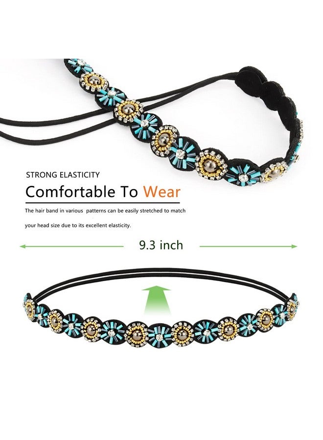 AMCAMI 5 Pcs Beaded Headband, Crystal Sparkly Hairbands for Women, Elastic Headbands with Pearls & Rhinestones, Hair Accessories for Women & Girls - Image 2