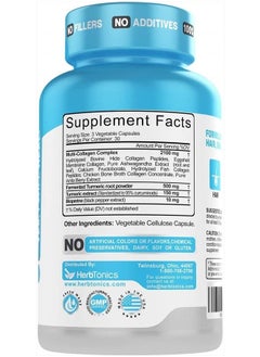 Herbtonics Multi Collagen Capsules (Types 1 2 3 5 and 10) | Hydrolyzed Protein Peptide Grass fed Plus Bone Broth Type 1 2 3 5 10 Healthy Hair Skin Nails (with Turmeric)  - Image 3