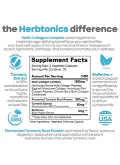 Herbtonics Multi Collagen Capsules (Types 1 2 3 5 and 10) | Hydrolyzed Protein Peptide Grass fed Plus Bone Broth Type 1 2 3 5 10 Healthy Hair Skin Nails (with Turmeric)  - Image 2