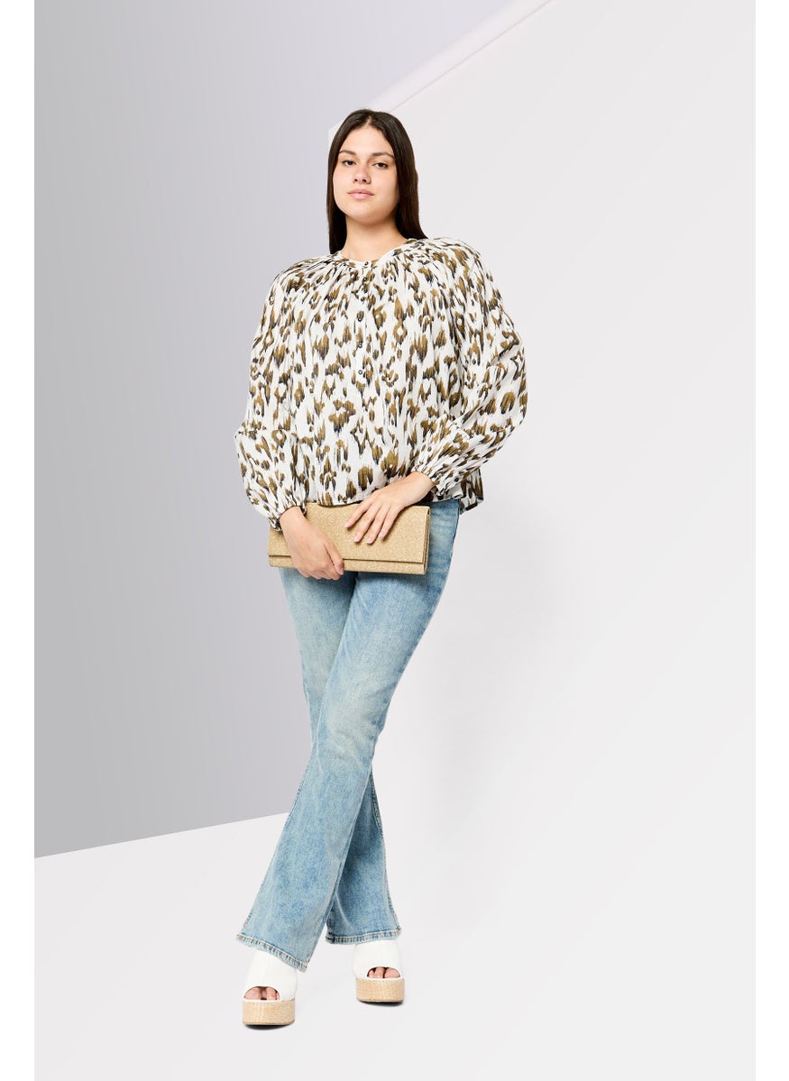 Scotch & Soda Women Crew Neck Long Sleeves Allover Print Blouse, Multicolor  - Image 2