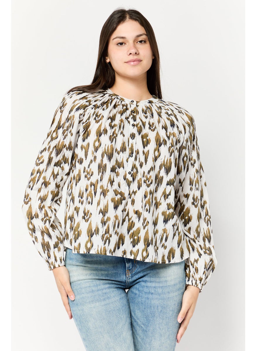 Scotch & Soda Women Crew Neck Long Sleeves Allover Print Blouse, Multicolor  - Image 1