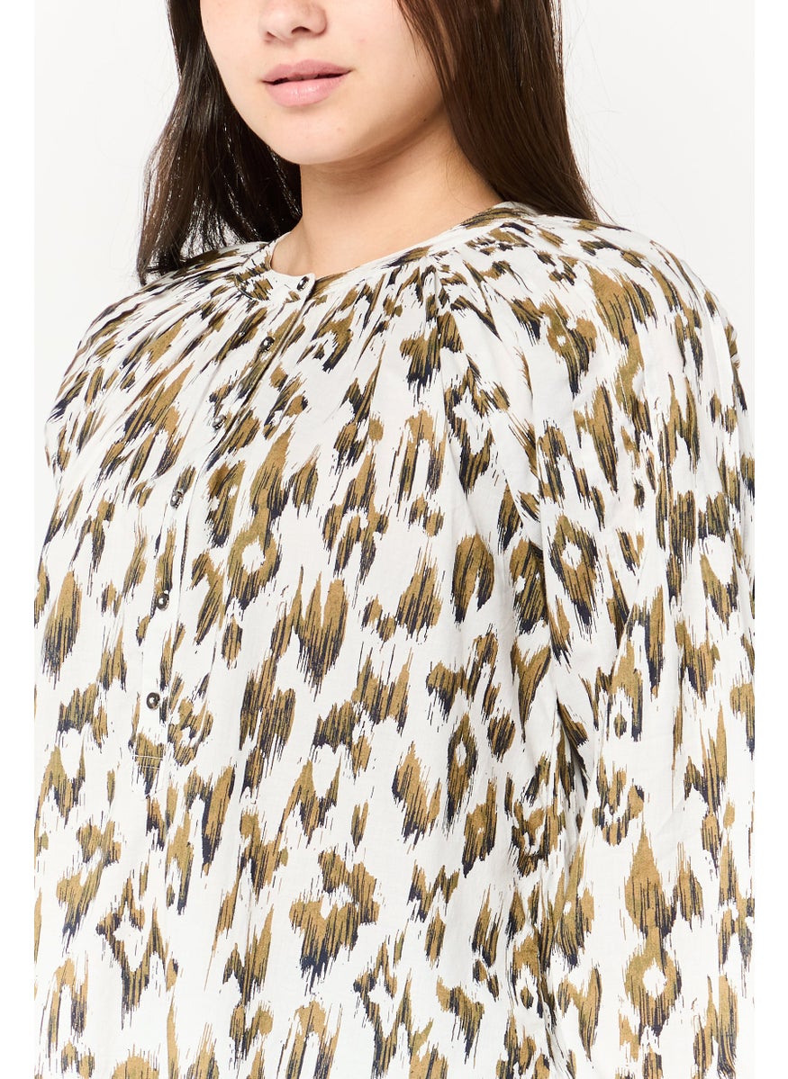 Scotch & Soda Women Crew Neck Long Sleeves Allover Print Blouse, Multicolor  - Image 3