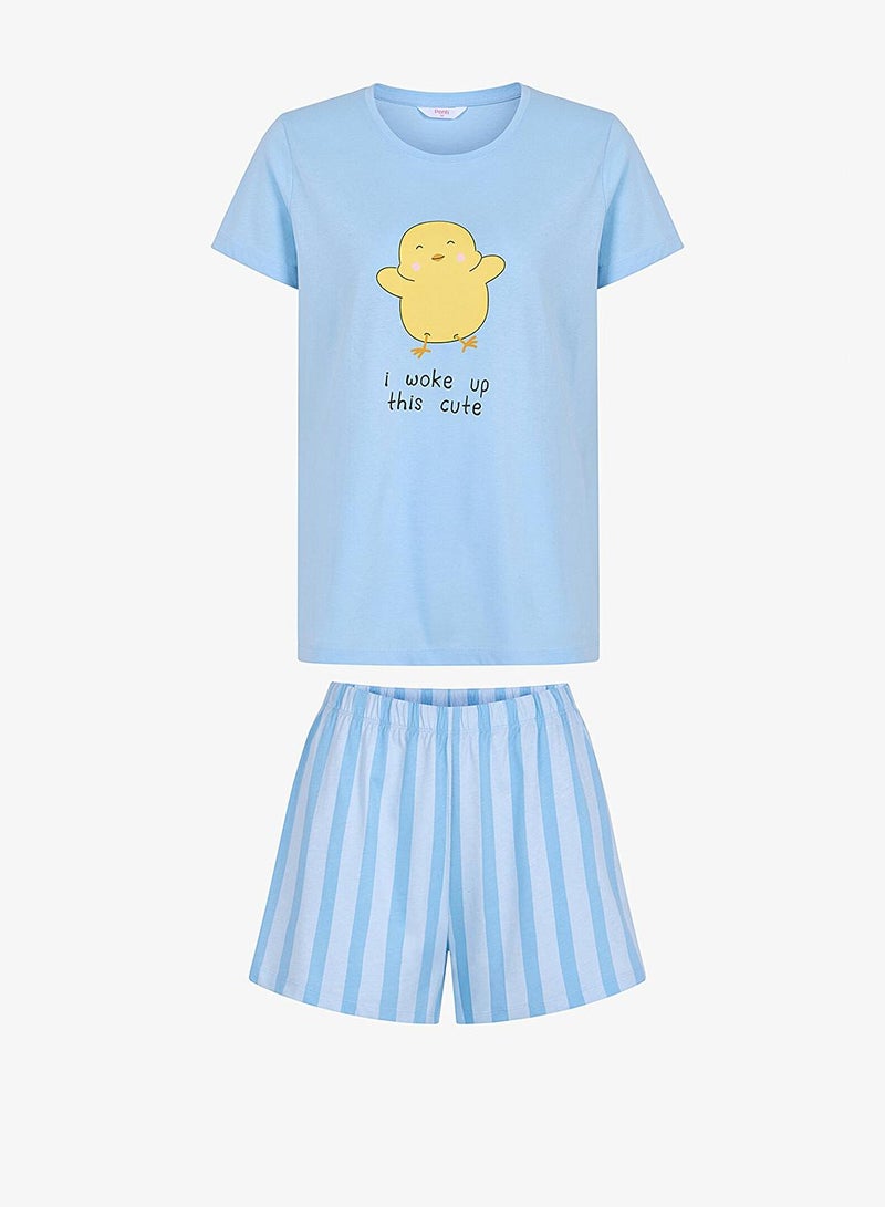 Penti Women's Cotton Lounge Happy Day Shorts Sleeve Tank & Shorts Set - Light Blue - Image 2
