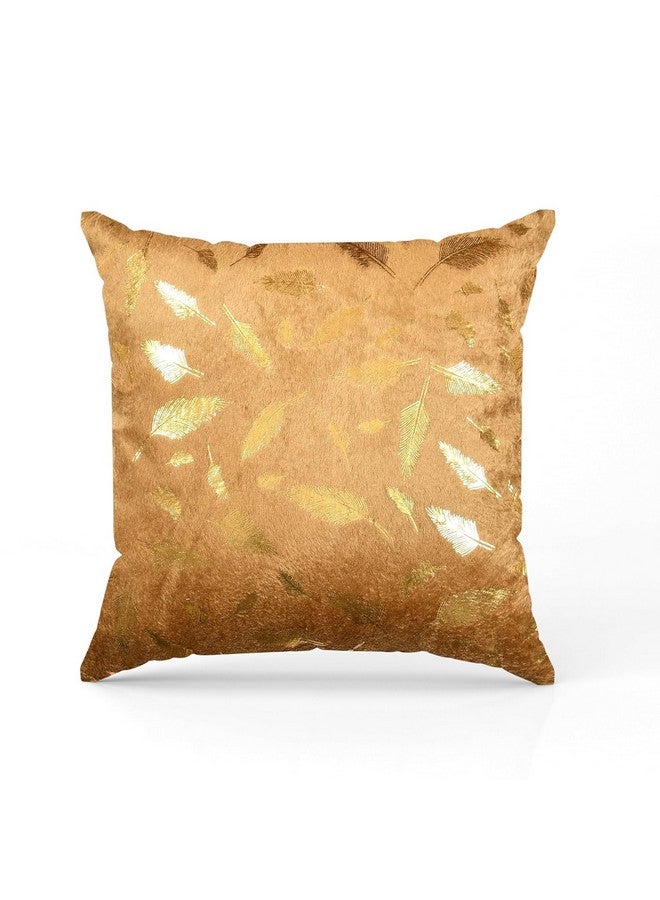 HOMECROWN 16X16 Inch Velvet Cushion Covers Â- Set Of 5 Pcs, Soft Decorative Faux Fur Throw Pillow Covers 250 TC With Golden Feather Print For Sofa, Couch, Bed, Living Room - Golden - Image 4