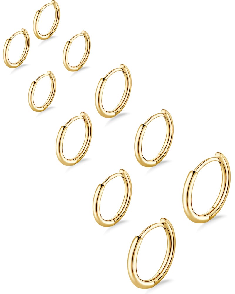 Gokeey 5 Pairs Small Gold Hoop Earrings for Women Men Dainty Mini Small Gold Huggie Hoops Earrings Stacks for Women Men Hypoallergenic Cute Tiny Cartilage Helix Hoop Earring Set for Multiple Piercing Jewelry Gift - Image 1