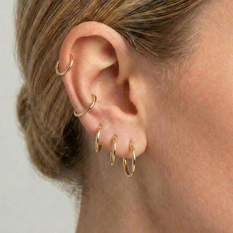 Gokeey 5 Pairs Small Gold Hoop Earrings for Women Men Dainty Mini Small Gold Huggie Hoops Earrings Stacks for Women Men Hypoallergenic Cute Tiny Cartilage Helix Hoop Earring Set for Multiple Piercing Jewelry Gift - Image 4