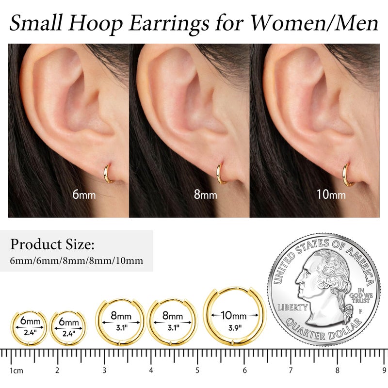 Gokeey 5 Pairs Small Gold Hoop Earrings for Women Men Dainty Mini Small Gold Huggie Hoops Earrings Stacks for Women Men Hypoallergenic Cute Tiny Cartilage Helix Hoop Earring Set for Multiple Piercing Jewelry Gift - Image 2