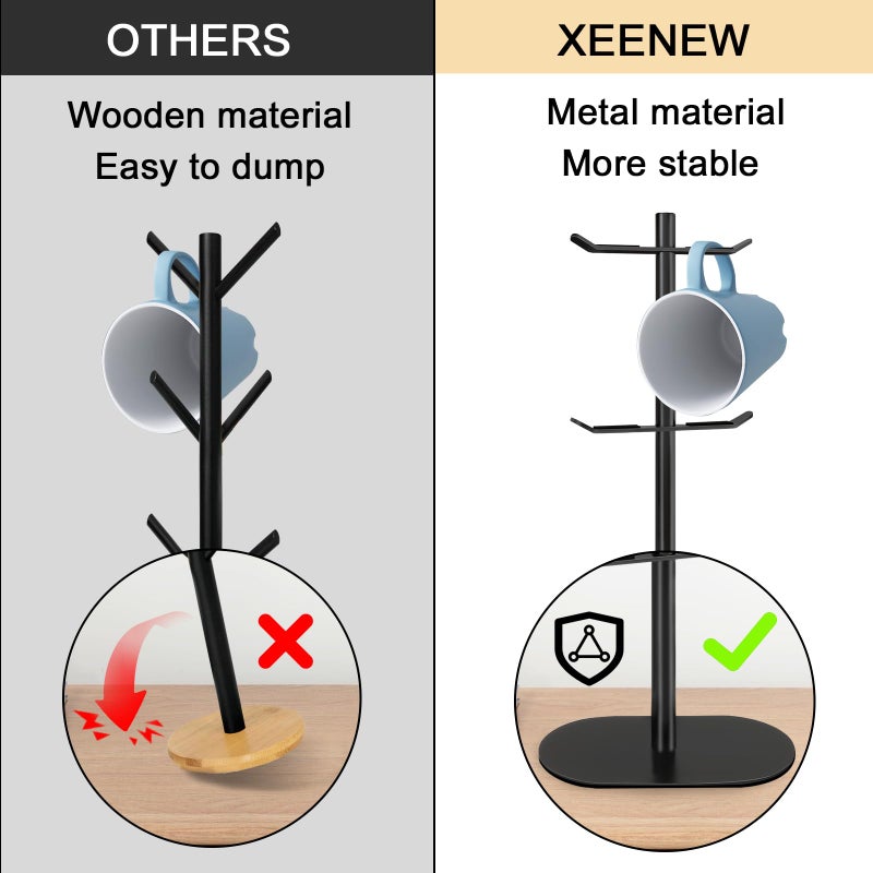 XEENEW Cup Holder Tree with 6 Hooks, Metal Coffee Mug Rack Stand (Black) - Image 5