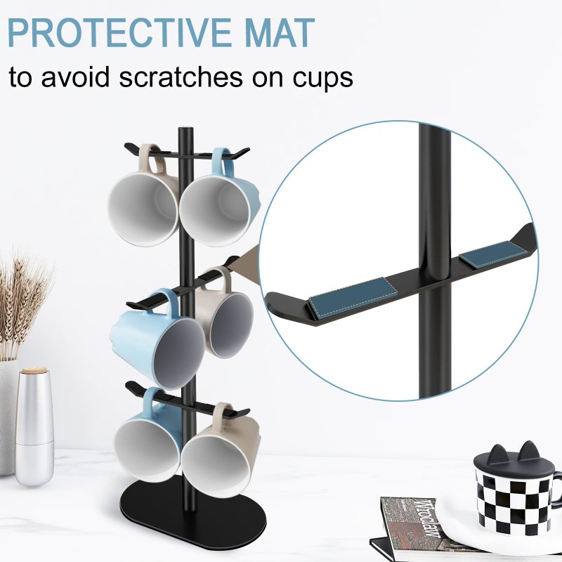 XEENEW Cup Holder Tree with 6 Hooks, Metal Coffee Mug Rack Stand (Black) - Image 2