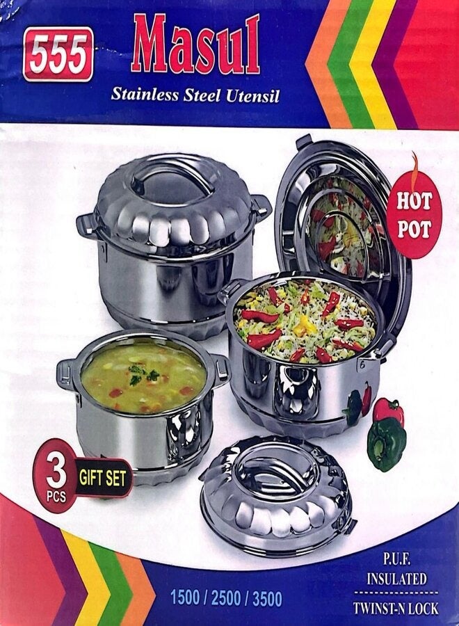 3-Piece Stainless Steel Hot Pot With Lids Silver 1500L/2500L/3500L  - Image 1