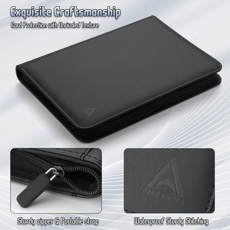 Arkeiliy 9 Pocket Trading Card Binder 540 Capacity with Zip Closure - Premium Double Sided PU Leather Card Protector, Hold & Organize Cards for TCG, MTG, Sports Cards (Black) - Image 3