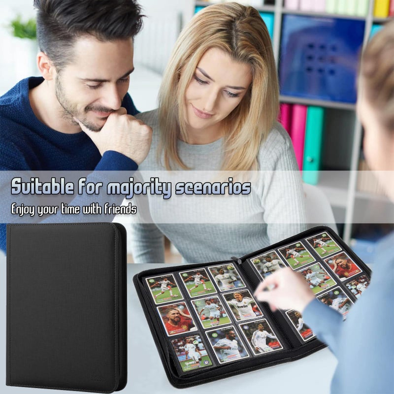 Arkeiliy 9 Pocket Trading Card Binder 540 Capacity with Zip Closure - Premium Double Sided PU Leather Card Protector, Hold & Organize Cards for TCG, MTG, Sports Cards (Black) - Image 4