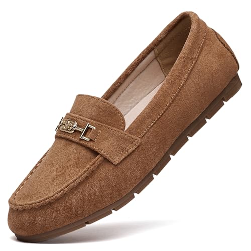DeYashopin Women's Loafer Shoes Leisure Slip On Work Shoes Comfort Walking Flats Tan 9.5 - Image 1