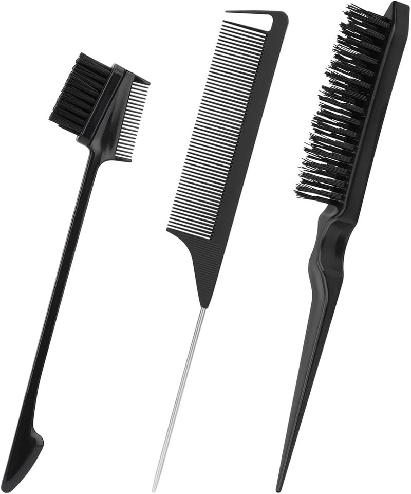 3 Pcs Slick Hair Brush Set Edges Brush DoubleSided Brush Rat Tail Comb Slick Back Hairbrush Hair Combs for Women Kids Hair BlackSleek Hair Brush2025 Upgraded Rat Tail Comb3 Set Gel Brush Hair