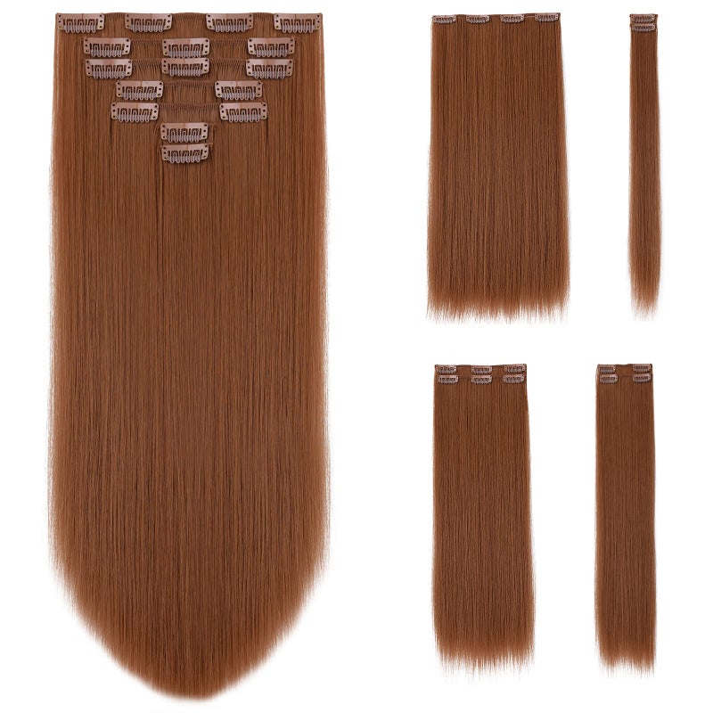 SYXLCYGG Brown Hair Extensions Clip Hair Extension 22 5 Oz Straight Synthetic Hair Piece Women Soft Fluffy Tangled