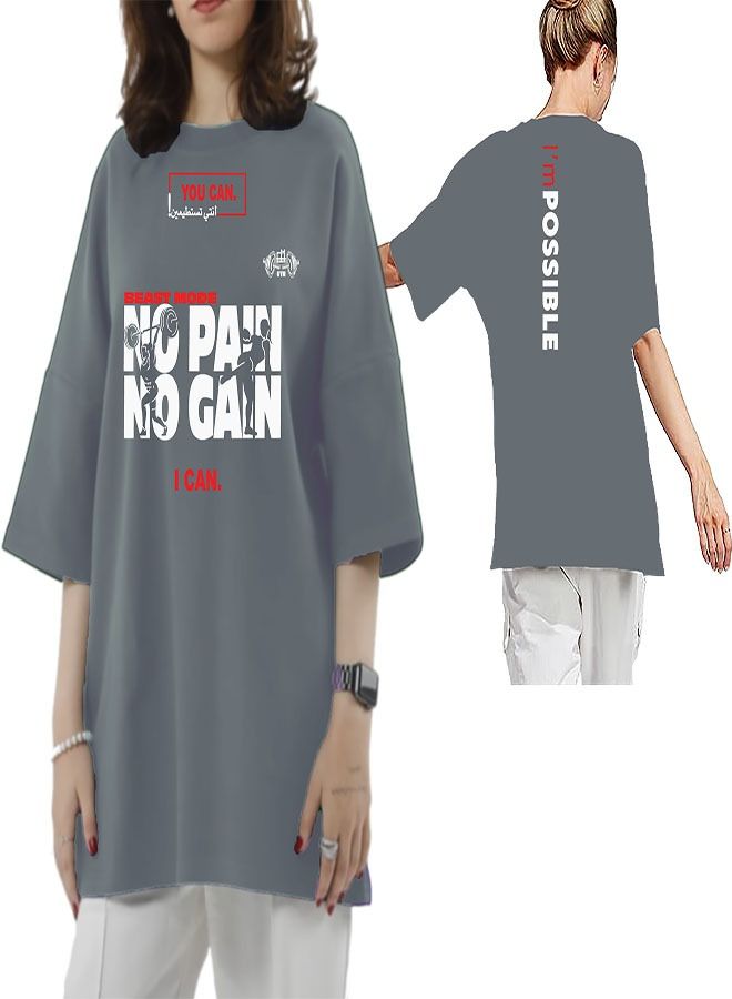 Genérico Women's Oversize T-shirt - No Pain No Gain Printed for exercise, gym and bodybuilding 007 - Image 1