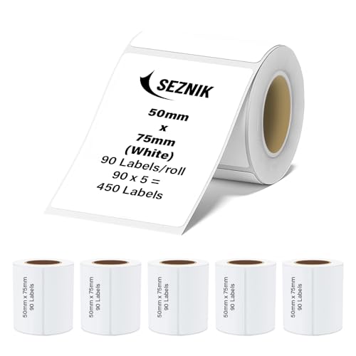 Seznik Thermal Sticky Labels – 50x75 mm – White – Pack of 5 Rolls (50mmx75mm - 450 Lables) - Image 1
