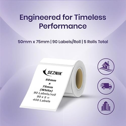 Seznik Thermal Sticky Labels – 50x75 mm – White – Pack of 5 Rolls (50mmx75mm - 450 Lables) - Image 3