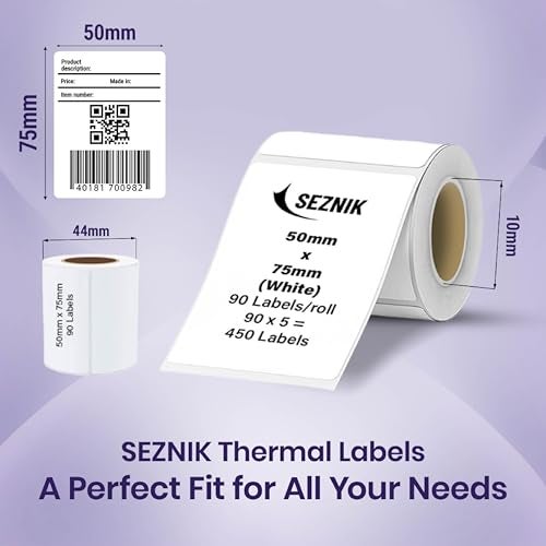 Seznik Thermal Sticky Labels – 50x75 mm – White – Pack of 5 Rolls (50mmx75mm - 450 Lables) - Image 2