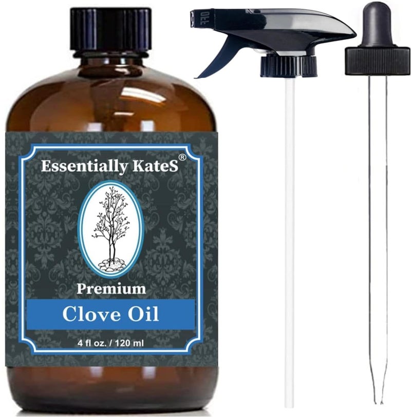 Essentially KateS Clove (Leaf) Oil 4 Fl Oz - Premium Grade Essential Oil for Hair Care, Home Diffusers, Skin, Aromatherapy, Massage and Garden Care - Steam Distilled. Part Used is Leaf.