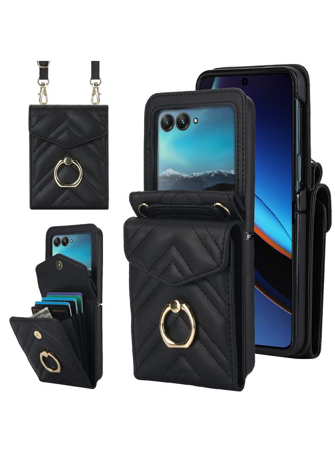 اس-توب جراب لهاتف Motorola Razr 40 Ultra / Razr 2023 جراب هاتف بفتحة بطاقة RFID على شكل حرف V مع حامل حلقي - Image 1