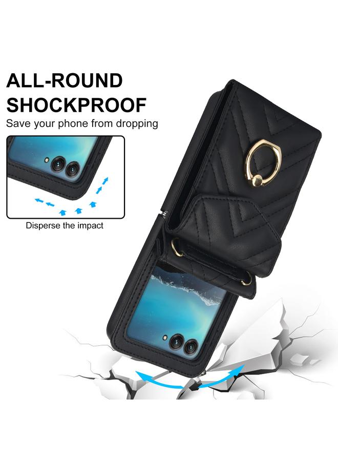 اس-توب جراب لهاتف Motorola Razr 40 Ultra / Razr 2023 جراب هاتف بفتحة بطاقة RFID على شكل حرف V مع حامل حلقي - Image 4