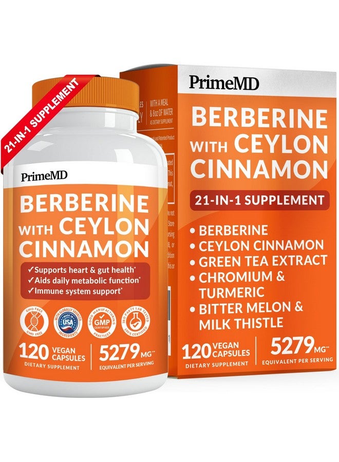 PrimeMD 21-in-1 Berberine Supplement with Ceylon Cinnamon - Berberine 1500mg with Chromium, Bitter Melon and Green Tea Extract - Dihydroberberine Supplement for Energy & Metabolism Support, 5279 mg, 120 count - Image 1