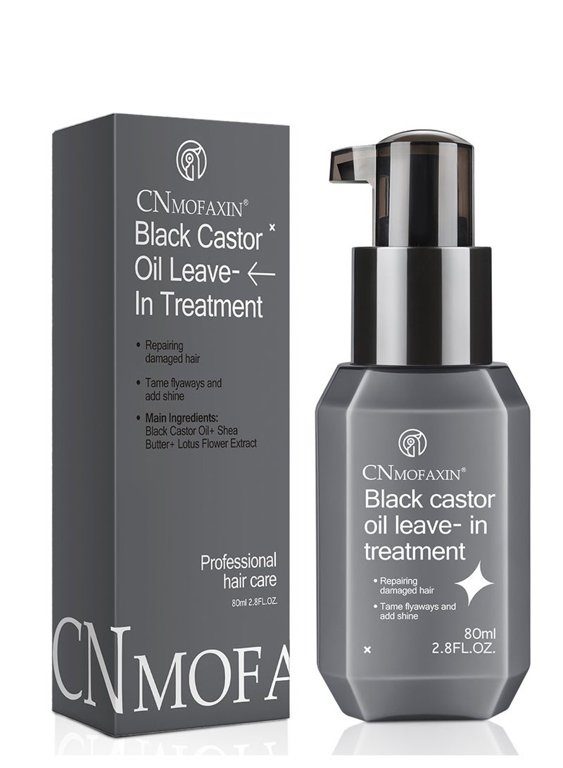 CNMOFAXIN Black Castor Oil Leave-In Treatment – Repairing Hair Oil With Shea Butter & Lotus Flower Extract – Nourishing & Hydrating Formula for Soft, Shiny Hair – Repairs Damage, Controls Frizz, and Boosts Hair Health (80ml)  - Image 1
