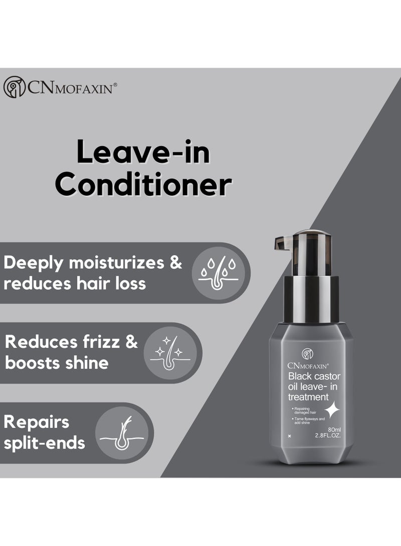 CNMOFAXIN Black Castor Oil Leave-In Treatment – Repairing Hair Oil With Shea Butter & Lotus Flower Extract – Nourishing & Hydrating Formula for Soft, Shiny Hair – Repairs Damage, Controls Frizz, and Boosts Hair Health (80ml)  - Image 2