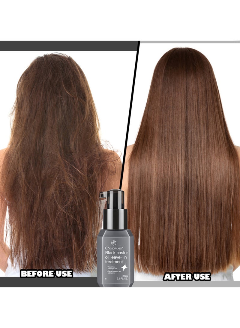CNMOFAXIN Black Castor Oil Leave-In Treatment – Repairing Hair Oil With Shea Butter & Lotus Flower Extract – Nourishing & Hydrating Formula for Soft, Shiny Hair – Repairs Damage, Controls Frizz, and Boosts Hair Health (80ml)  - Image 4