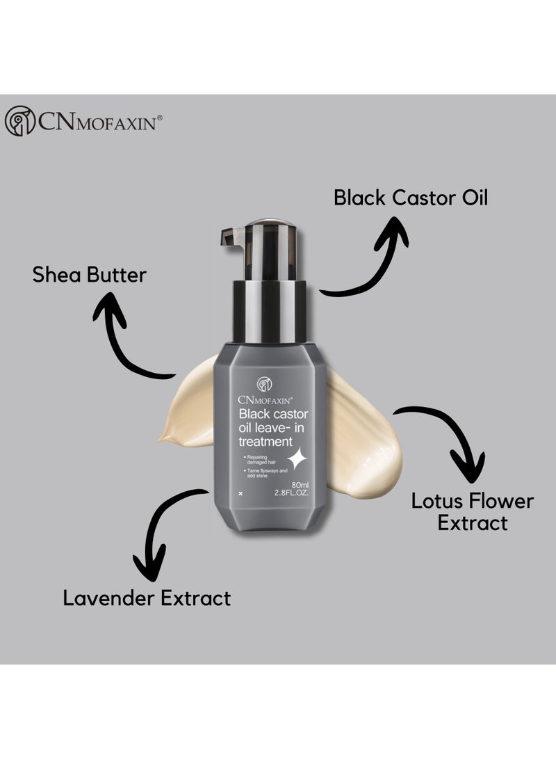 CNMOFAXIN Black Castor Oil Leave-In Treatment – Repairing Hair Oil With Shea Butter & Lotus Flower Extract – Nourishing & Hydrating Formula for Soft, Shiny Hair – Repairs Damage, Controls Frizz, and Boosts Hair Health (80ml)  - Image 5