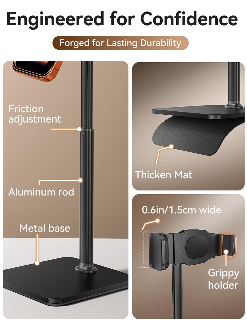 tounee Phone Stand for Desk, 8-11" Height Adjustable Cell Phone Holder for Live Streaming, Video Recording, TikTok – Compatible with iPhone 17/16/15, Samsung, All 4-7" Smartphones -Black - Image 5