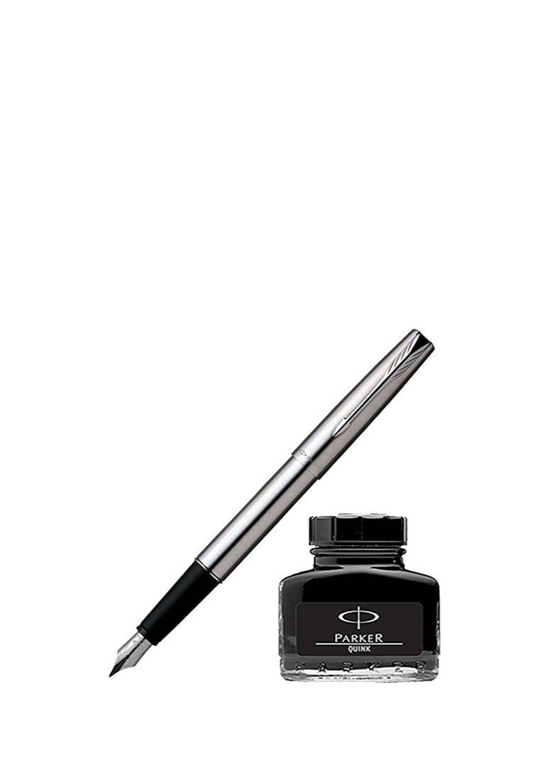 باركر قلم حبر باركر فرونتر CT من الفولاذ المقاوم للصدأ + زجاجة حبر كوينك - أسود (30 مل)
