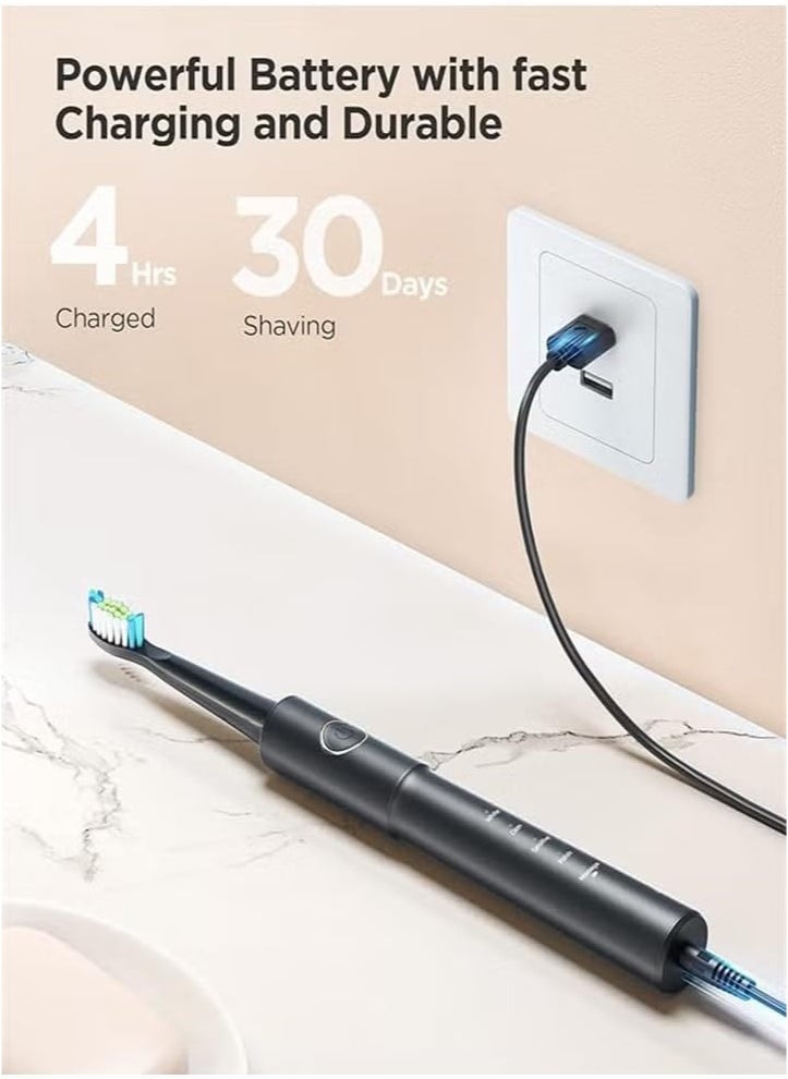 Electric Toothbrush with Water Flosser,Rechargeable Cordless Waterproof, 5 Selectable Modes and 4 Heads Whitening Toothbrush, 3 Modes and 4 Nozzles Oral Irrigator Black for Travel