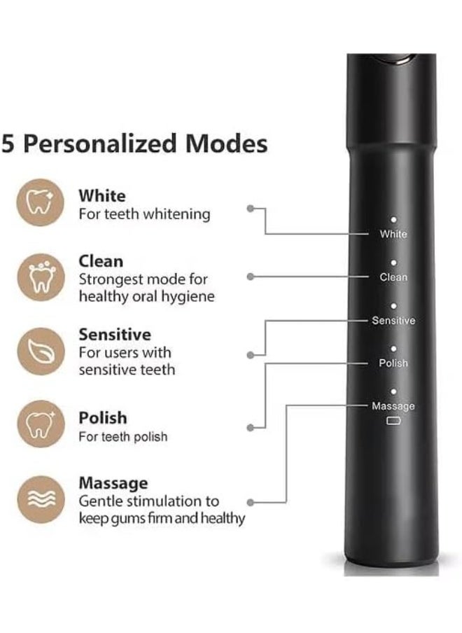 Electric Toothbrush with Water Flosser,Rechargeable Cordless Waterproof, 5 Selectable Modes and 4 Heads Whitening Toothbrush, 3 Modes and 4 Nozzles Oral Irrigator Black for Travel