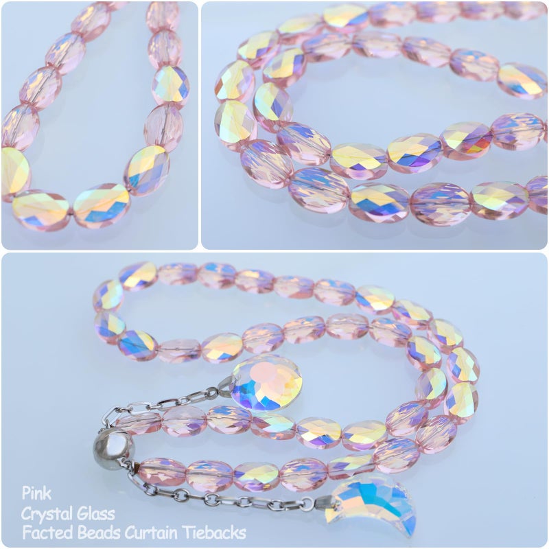 PEDOBO Magnetic Curtain Tiebacks, 2 Pack Crystal Beaded Sun & Moon Pendants Sheers/Draperies Holdbacks for Window Home Office Decor (Pink) - Image 2