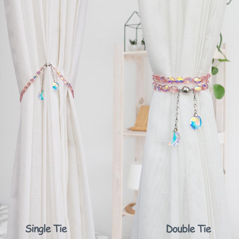 PEDOBO Magnetic Curtain Tiebacks, 2 Pack Crystal Beaded Sun & Moon Pendants Sheers/Draperies Holdbacks for Window Home Office Decor (Pink) - Image 4