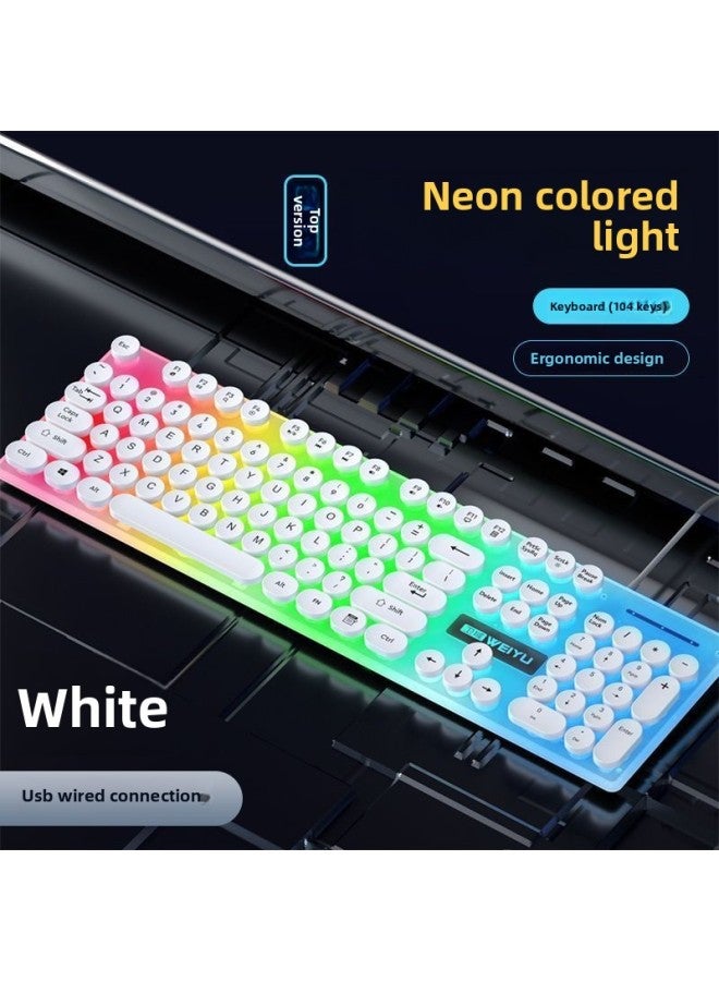 19.9 Wired Keyboard Punk Suspension Key Backlit Mouse Suit Usb Desktop Laptop-Colour:Rainbow Miracle-white Keycap 【single Keyboard】-only 49 Pieces Left In Active Inventory
