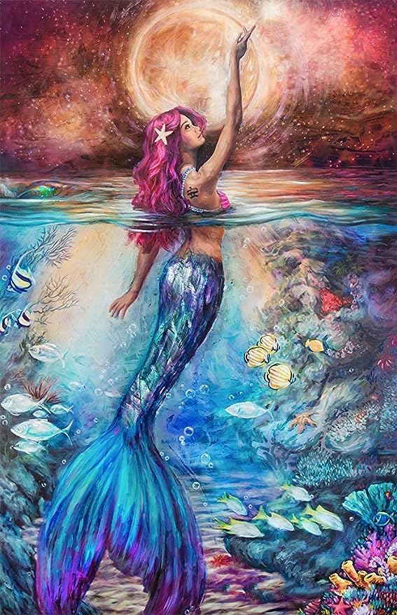 TREXEE 5D Diamond Painting Kit, 30*40cm, DIY 5D Diamond Paint by Number Kit for Adults & Kids DIY Full Drill Crystal Rhinestone Arts and Crafts, Art Diamond Painting for Home Wall Decor Mermaid Painting - Image 1