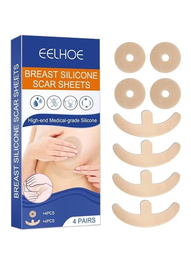 EELHOE 4 Pairs Silicone Scar Sheets, Reusable Washable Silicone Scar Tape, Surgery Scars Removal Treatment, Medical Grade Silicone Scar Sheets for Breast - Image 2
