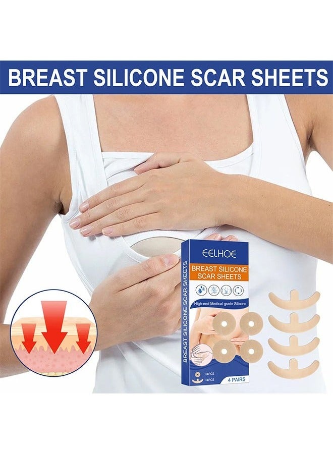 EELHOE 4 Pairs Silicone Scar Sheets, Reusable Washable Silicone Scar Tape, Surgery Scars Removal Treatment, Medical Grade Silicone Scar Sheets for Breast - Image 4