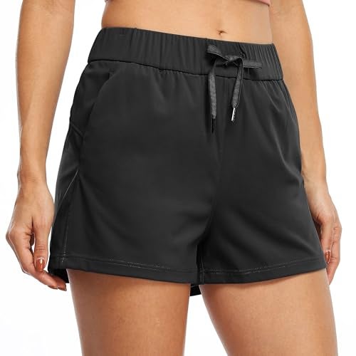 Willit Womens Athletic Hiking Running Shorts for Women Yoga Workout Gym Quick Dry Shorts with Pockets Black L - Image 2