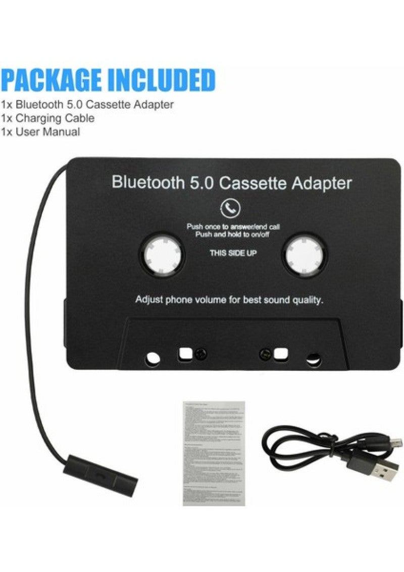 Bluetooth Cassette Adapter: Black, Plug-and-Play Design - Universal Compatibility, USB Charging Cable for Car Cassette Players, Bluetooth-Enabled Phones & Tablets - Image 2