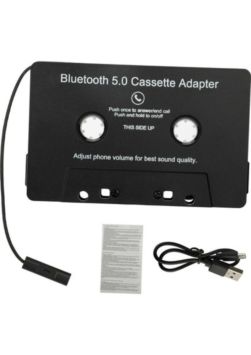 Bluetooth Cassette Adapter: Black, Plug-and-Play Design - Universal Compatibility, USB Charging Cable for Car Cassette Players, Bluetooth-Enabled Phones & Tablets - Image 1