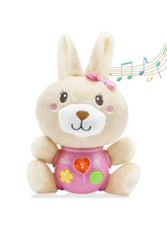 HAPTIME HAPTIME Baby Bunny Toys 6-12 Months, Infant Toys 0-6 Months, Newborn Girl Music Tummy Toy Plush Stuffed Animal, Baby Easter Basket Stuffers Birthday Shower Gift for 0 1 3 6 9 12 18 Months Girls  - Image 1