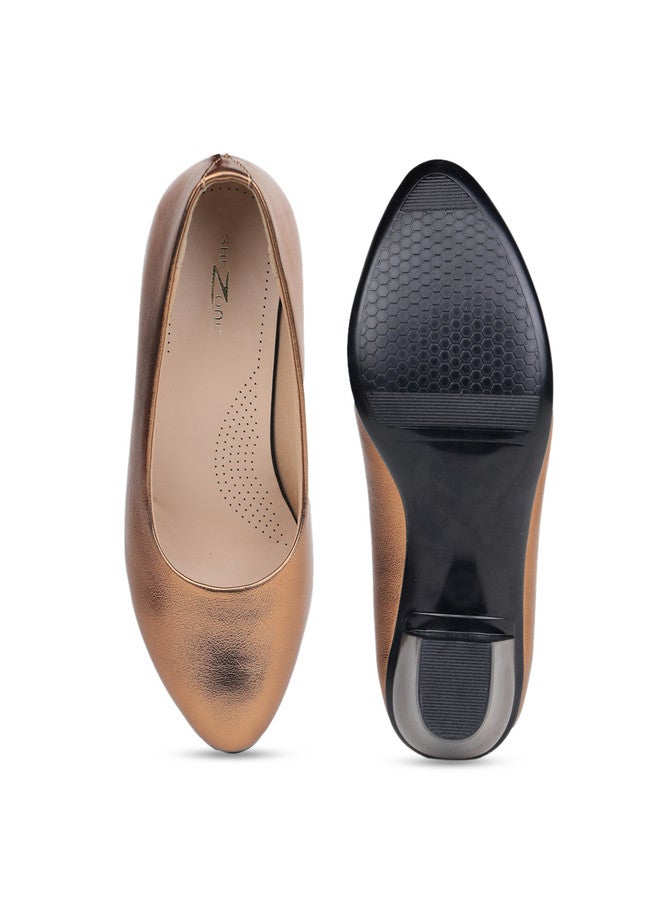 She Zone Copper Block Pointed Toe Pumps for Women - Image 5
