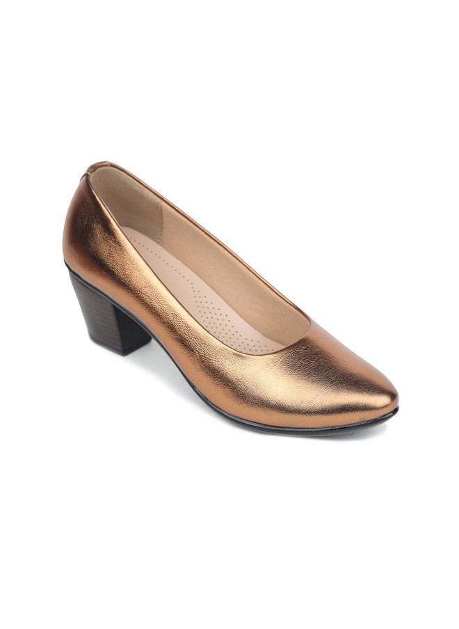 She Zone Copper Block Pointed Toe Pumps for Women - Image 2