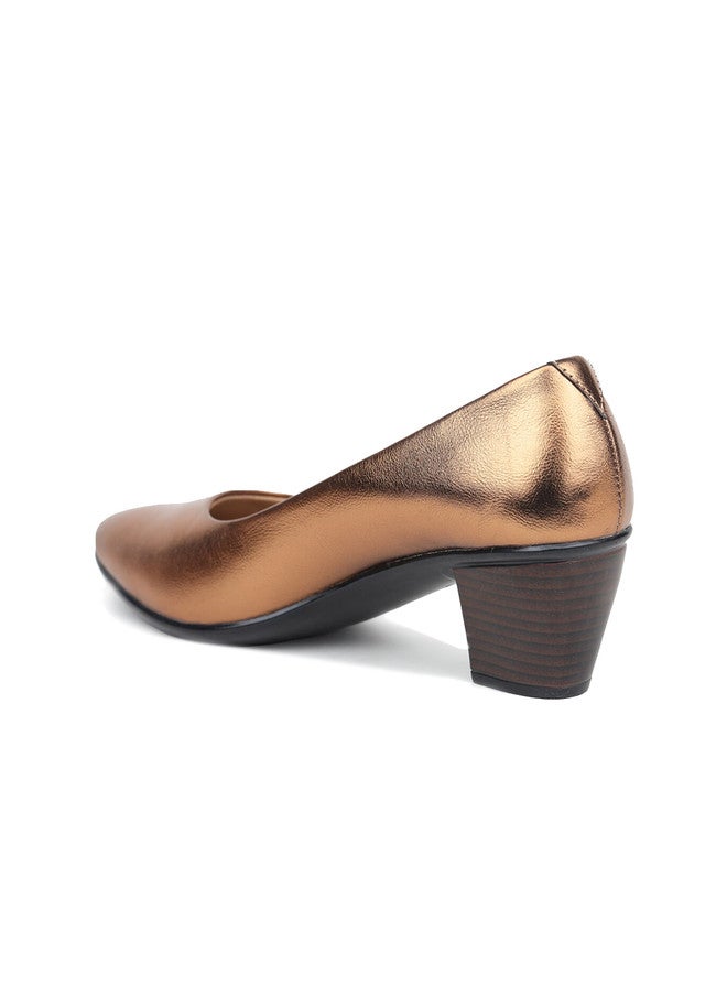 She Zone Copper Block Pointed Toe Pumps for Women - Image 3