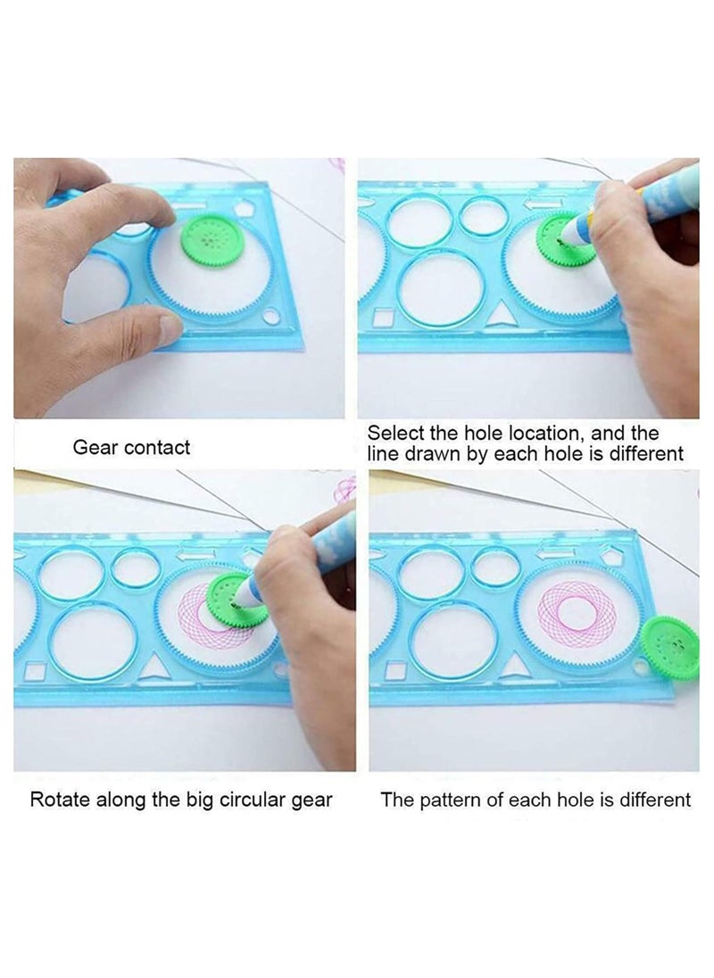 Dubkart - Magic Variety Flower Ruler Set,Multi-Function Diy Magic Puzzle Gear Set,Spiral Flower Interlocking Gear Toys for Kids Art,Mandala Shape Stencil (4PCS) - Image 1